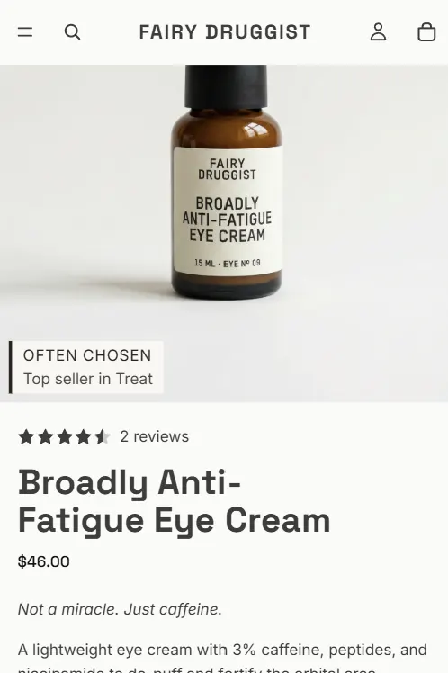 A mobile product page with an Often Chosen label reading Top seller in Treat, sitting over the product photo