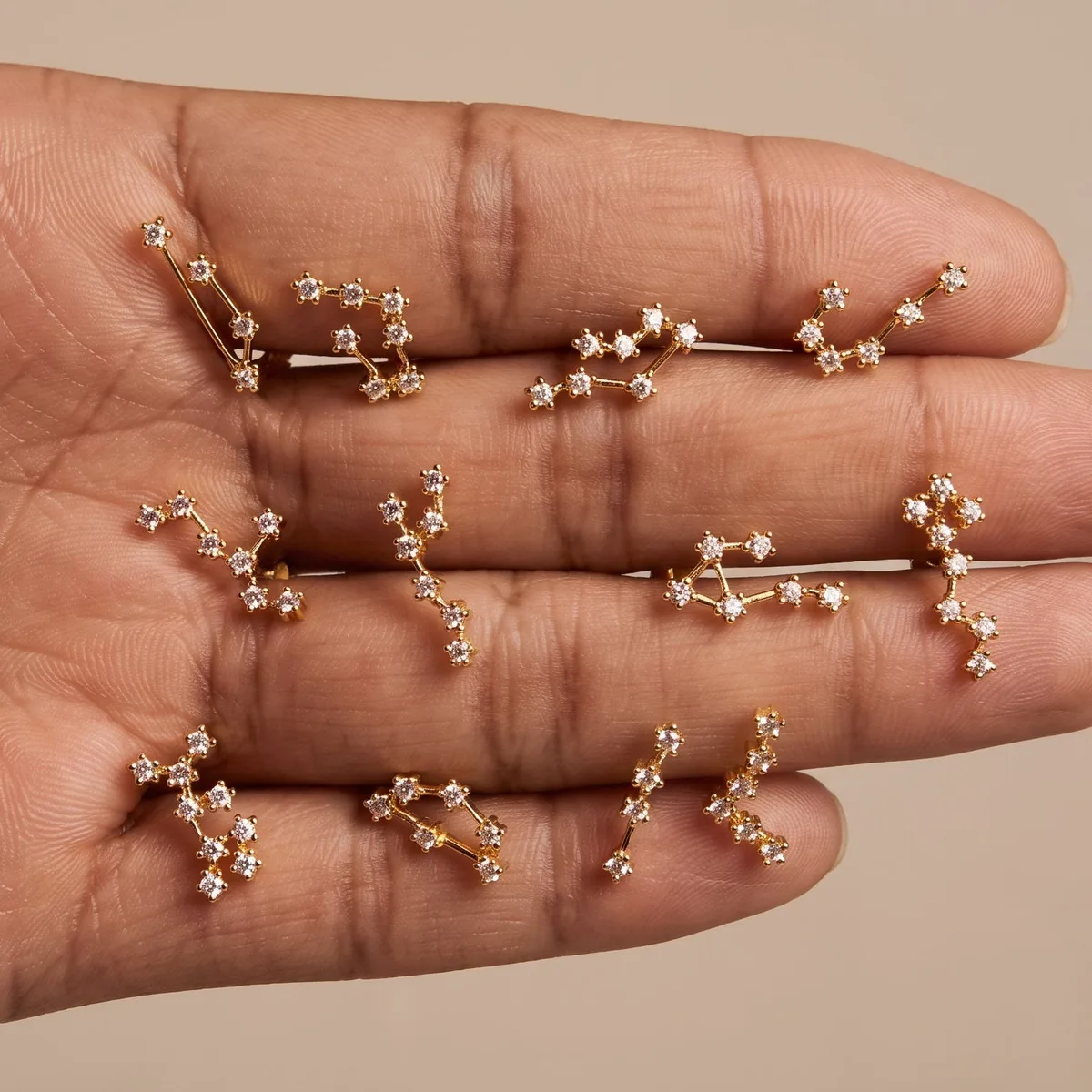 Zodiac Constellation CZ Flat Back Earring – 16G Push Pin Cartilage Stud